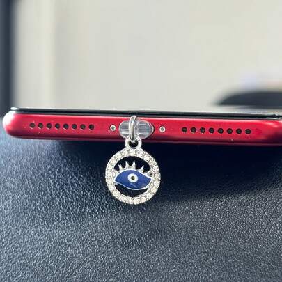 1pc Fashion Evil Eye Phone Dust Plug, Suitable For Type-C/Charging Port, Diamond Hollow Design Blue Eye Pendant, Evil Eye Pendant Gifts For Mother, Family, Friends, Kids, Birthday, Holiday Phone Accessories Phone Charm