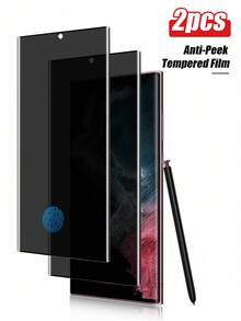 适用于三星 Galaxy S21/S22/S23/S24/S24 FE/S25 Ultra/S25 Edge/S26 Ultra/S26 Plus/S26 的 2 片装隐私屏幕保护膜，防窥视，防偷拍，支持指纹解锁，防刮花，防摔，防水 - 黑色 - 查看 36