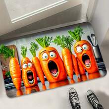 1pc 2D Flat Flannel Cute Screaming Carrot Design Doormat - Soft Flannel, Non-Slip, Machine Washable Polyester Mat For Kitchen, Laundry Room, Bathroom, And Hallway Decor, Laundry Room Mat |   Playful Design |   Durable Floor Covering, Washable Area Mat - Multicolor - View 1