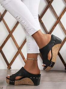 Women's Retro Thick-Soled Wedge Sandals, Suitable For Summer Leisure Vacation Wear - 黑色 - 查看 4