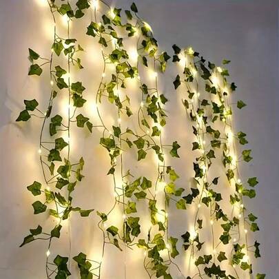 100/50/20 LED常春藤藤蔓灯串，DIY人造绿叶植物，暖铜线墙饰，带LED灯串，悬挂式仙女灯，卧室墙饰，室内卧室、客厅、派对房间花环装饰，婚礼、情人节 - 长款，营造温馨浪漫氛围