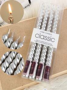 4pcs/Set 25cm Classic Electroplated Spiral Wax Taper Candles, Elegant Slim Straight Candles With Intricate Spiral Patterns, Long Burning Time And Stable Flame, Packed In Transparent Gift Box, Ideal For Christmas Decor, Wedding Centerpieces, Dinner Party Ambiance, Holiday Gatherings, And Luxury Home Decor. - Multicolor - View 12