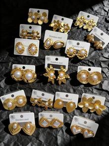 36pcs/24pcs/12pcs Women's Retro Gold Pearl Earrings Set - 14K Women's Faux Pearl Gold-Plated Stud Earrings, Creative Irregular Geometric Earrings, Pearl Heart-Shaped Earrings, Pearl Flower Earrings, Oval Earrings, It Meets Your Needs For Parties, Weddings, Dinners And Daily Wear. It Is The Best Choice - An Elegant Jewelry Set, Fashionable Jewelry - Multicolor - View 14