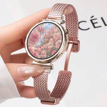 1条18mm/20mm/22mm女士磁扣麦穗耳金属表带，适用于华为GT4 41mm/GT 3智能手表