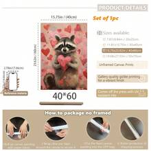 1幅帆布墙画 - 浣熊 | 情人节墙画，粉色情人节装饰，可爱浣熊礼物，俏皮爱心图案，心形绘画可打印模板 | 爱心礼物，艺术印刷品，迷人房间装饰，儿童房装饰 - 婴儿用品_ 带框婴儿房墙画，完美适用于游戏室装饰、婴儿房装饰、育儿室装饰、幼儿园装饰、男孩房装饰、女孩卧室装饰 - 彩色 - 查看 12