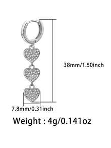 1pc 925 Sterling Silver Triple-Layer Cubic Zirconia Heart Pendant Earrings (Triple Heart Design), Gift Box, Suitable For Daily Wear And Valentine's Day Gift - Silver - View 3
