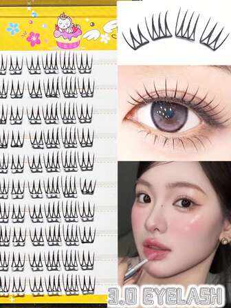 LIMEIKAI 80pcs Of Self-Adhesive Eyelash Clusters,No Glue. They Come In Mixed Lengths Of 9-10Mm, With A C Curl, Are Glue-Free, And Do Not Need Removal, Making Them Natural And Lightweigh