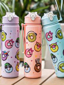 1pc 750ml/26oz Cute Donut Pattern Tumbler Bottle With Straw, 10 Styles Available, Woven Handle, Portable & Durable, Suitable For Outdoor, Travel, Sports, Holiday & Birthday Gift - Multicolor - View 7