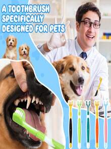 3pcs Pet Dog & Cat Toothbrush Set, Small Dog Toothbrush, Pet Finger Toothbrush, Pet Teeth Cleaning Toys, 3-Sided Pet Toothbrush Cleaning TPR Set - Multicolor - View 4