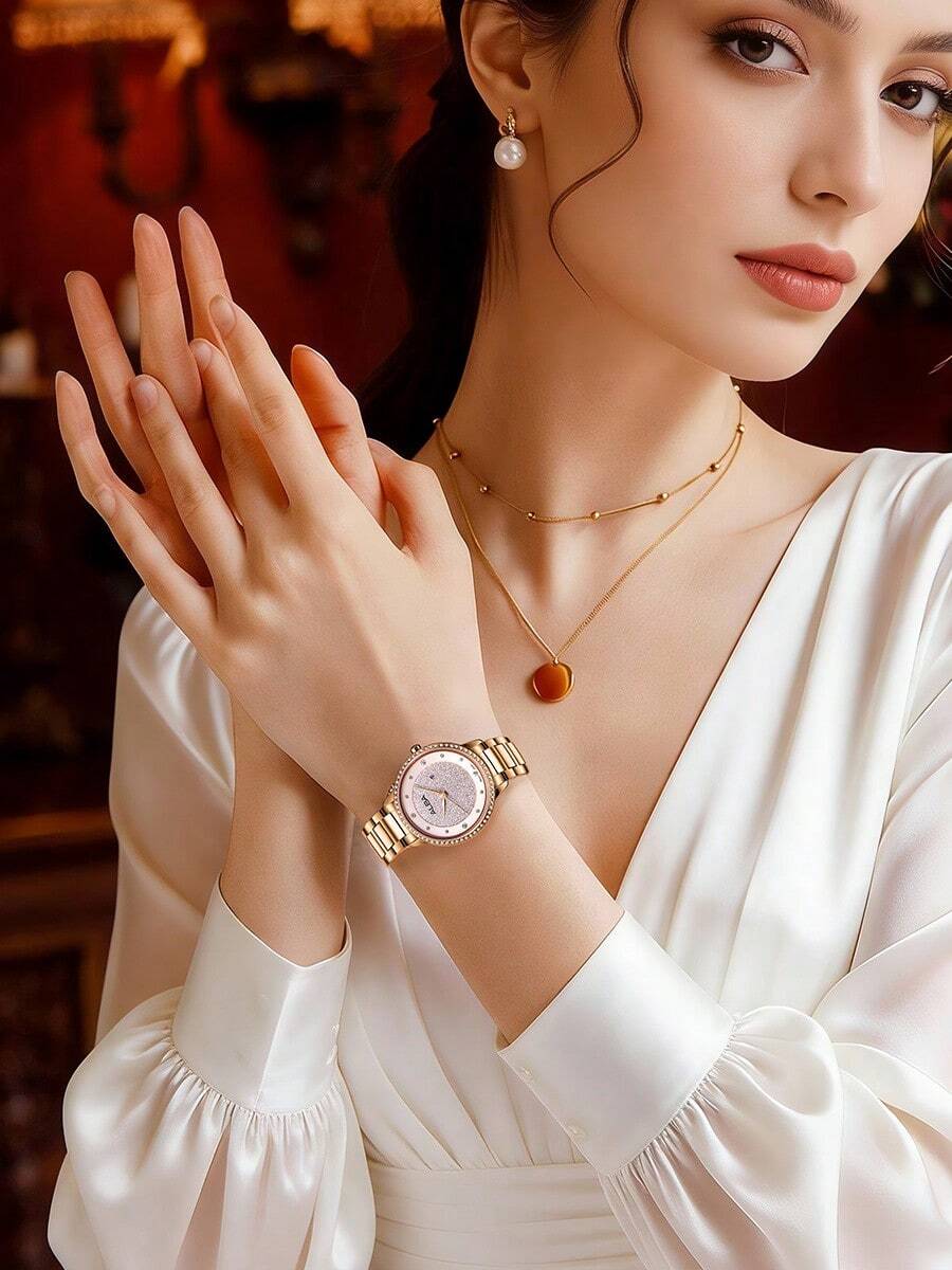 Seiko ALBA 女士优雅水晶腕表:玫瑰金表盘,送给女友或爱人的完美奢华礼物 AH7W20X1 - 金色 - 查看 1