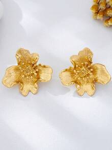 1 Coppia di orecchini a bottone vintage dorati con fiori smaltati colorati in stile europeo e americano - Oro giallo - Visualizzare 4