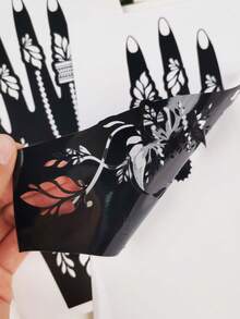 2 Stücke florale Perlen-Ketten dekorative Muster Tattoo Schablonen - exquisite hohle wunderschöne Strukturen, wiederverwendbar, geeignet für individuelle temporäre Tattoos, passend für Party & tägliche Körperdekoration, einfach eigene kreative Tattoo-Looks erstellen - Schwarz - Übersicht 5