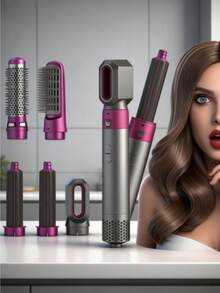 Hatteker 5IN1 Hot Air Styler Upgraded Strong Suction Multi-Functional Hair Dryer With Five-In-One Head Changer For Straight Curling Iron 30MM 40MM Attachments Ion Technology Holiday Gifts - Grey - View 4