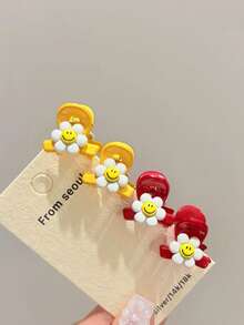 4 piezas Pinza de pelo pequeña y delicada para mujer con cara de flor sonriente, hecha de material premium de alta calidad, pinza para el flequillo, pinza para el cabello semi-recogido, con estilo sofisticado y elegante, estilo Y2K, ideal para chicas guays, dulces y estudiantes, para uso diario, fiestas, eventos festivos, accesorio de cabello, regalo para niñas - Multicolor - Ver 4