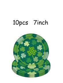 30pcs St. Patrick's Day Clover Theme Party Supplies Set - Green Clover And Plaid Pattern Disposable Paper Plates And Cups | Suitable For St. Patrick's Day Celebrations, Irish Themed Parties And Lucky Theme Parties Holiday Tableware | Various Clover Patterns And Diamond Border Decorations, Ideal For Party Favors, Home Party Decorations And Holiday Occasions - Multicolor - View 3