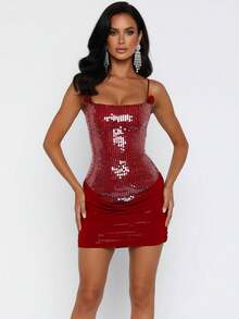 Elegant Short Strap Mini Bodycon Dress, Ruched Party Cocktail Gown, Backless Summer Evening Dress - Red - View 4