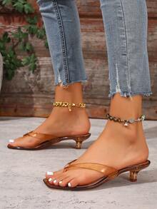 Summer New Fashion Elegant High Heel Shoes For Women, Cute Punk Style, Sexy Open Toe Crystal Sandals, Suitable For Vacation, Holiday, Wedding, Party - Mocha Brown - View 5