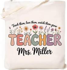 NAZENTI Custom Teacher Tote Bag, Personalized Teacher Appreciation Gifts Canvas Tote Bag, Teachers Women - 設計 6 - 查看 2