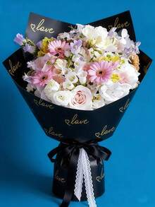 20张花卉包装纸，花束包装纸，金边，韩式风格，适用于DIY手工、礼品包装、装饰、花艺，23 x 23英寸，薄纸，花束用品（粉色） - 多色 - 查看 3