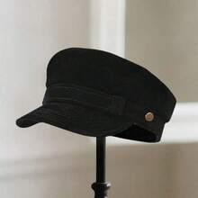 Vintage Octagonal Beret Hat Stylish Metal Belt Decorated Newsboy Cap Suede Captain Sailor Hat Outdoor Daily Use - 紅色 - 查看 3