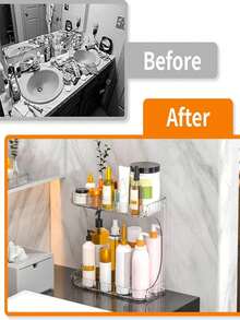 1 pezzo Organizer per trucco a doppio strato, assistente per la cura della bellezza, scatola portaoggetti per prodotti per la cura della pelle, scatola portaoggetti per gel doccia, scatola portaoggetti per protezione solare, vassoio per il trucco, organizer per il bagno, portabottiglie, regalo per la festa della mamma, decorazione per la casa, forniture per il ritorno a scuola, decorazione per la stanza del trucco, borsa per il trucco, articolo essenziale da viaggio - Multicolore - Visualizzare 7