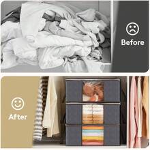 3 piezas Bolsas plegables de almacenamiento para el hogar, organizador doméstico para ropa, ropa de cama, suéteres, almohadas y almacenamiento en el armario - Gris Oscuro - Ver 6