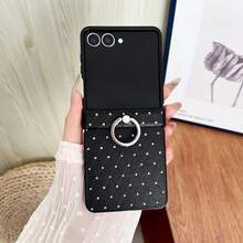 Fashionable Luxury Rhombus Rhinestone Folding Phone Case With Ring Holder, Suitable For Samsung Galaxy Z Flip3 5G/Galaxy Z Flip 4 5G/Galaxy Z Flip 5 5G/Galaxy Z Flip 6 5G/Galaxy Z Flip 7 5G Foldable Phones - Black - View 1