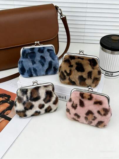 New 4-Inch Cute And Stylish Leopard-Print Plush Coin Purse With Silver Metal Clip, As Well As A Waterproof Leopard-Print Card Holder. Available In Multiple Colors Including Black, Burgundy, Brown, Purple And White, It Can Hold Bank Cards, Credit Cards And Loose Change With Ample Capacity.