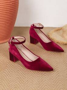 Spring New Fashion Valentine's Day Women's Pointed Toe Burgundy Minimalist High Heel Pumps, Casual & Comfortable