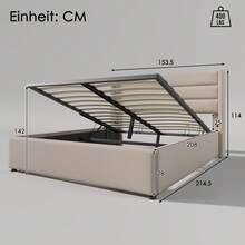 Hydraulic Double Bed Storage 140x200cm, Mattress Included, Wooden Crib, Metal Frame, Linen. - Beige - View 10