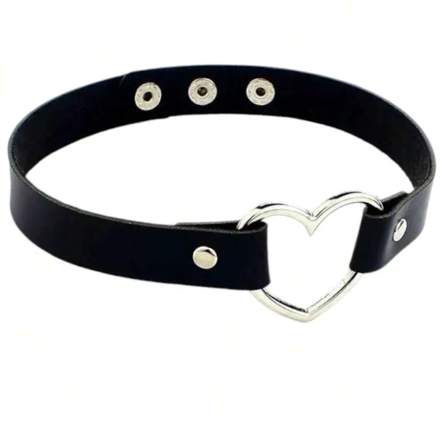 Women's Leather Heart Choker Necklace, Gothic Style - 彩色 - 查看 1
