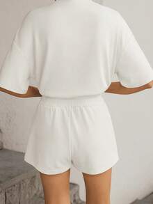 Women's Set: Basic T-Shirt And Printed Jersey Style Short Sweatshirt. Passionate 32 Complete Summer Look, Comfortable, Casual, Stylish. - trắng - Xem 4