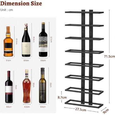 Wall Mounted Wine Rack, 2 Pieces, Vertical Bottle Rack, Bottle Shelf With 8 Levels, 8 Wine Bottles, Bottle Holder, Metal Wine Bottle Holder For Dining Room, Wine Cellar, Black,39691539