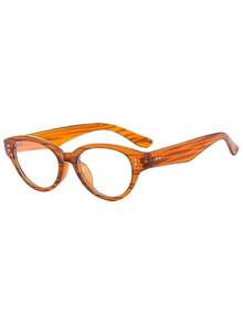 1副女士木纹条纹椭圆形小框韩版时尚青春纯色复古休闲日常中性无度数眼镜 - 彩色 - 查看 10