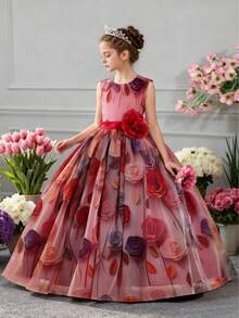 女童公主裙、特殊场合泡泡纱连衣裙、夏季儿童正式派对礼服 - 紅色 - 查看 2