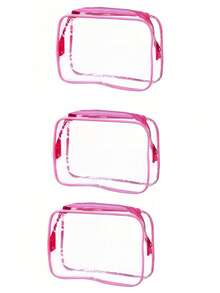 女士透明拉链化妆包，旅行必备收纳包 - 玫瑰红，多功能收纳袋，透明洗漱包，健身洗漱包，浴室收纳包，日常携带包，可放入随身行李。PVC钱包式设计。非常适合收纳化妆品、洗漱用品、玩具和其他物品。透明拉链化妆包，适合婚礼季、伴娘礼物、新娘礼物、情侣礼物、情人节等场合。