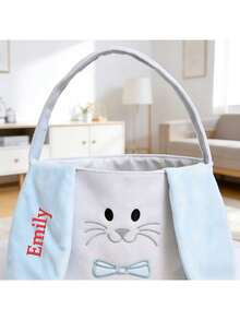 1pc Customized Name Printed Easter Decoration Cute Rabbit Ear Handbag, Plush Rabbit Easter Egg Storage Basket, Holiday Atmosphere Prop, Home Organizer Small Basket - Multicolor - View 7