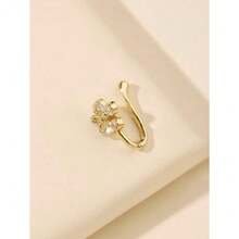 1pc Gold Rhinestone Flower U-Shaped Nose Clip, Piercing-Free Nose Ring For Women, Daily Wear - 金色 - 查看 5