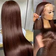 34 Inch 4# Chocolate Brown Lace Front Wig Human Hair Straight HD Lace Front Wigs Brazilian Virgin Human Hair 250% Density Colored Human Hair Wig 13x4 HD Lace Frontal Wig For Women 4# Colored Pre Plucked With Baby Hair Natural Hairline - S4 - 查看 8