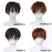 男士黑色短款卷曲动漫假发，带刘海，耐热蓬松，适合日常和万圣节佩戴。 - 黑色 - 查看 3