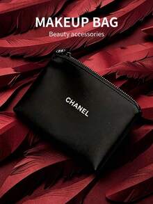 CHANEL Large Capacity Foldable Black Canvas Cosmetic Bag, Classic Waffle Design, Unisex Waterproof Toiletry Bag, Luxury Travel Essential Gift Series - Black - View 3