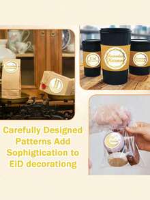 500pcs Gold Foil Stickers, Happy Eid Mubarak, Modern Style, Multi-Surface, Metallic Foil Paper, Round Shape, Eid Theme, Outdoor Use, Gift Packaging Stickers - Gold - View 4
