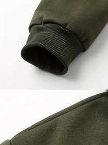 1pc Men's Long Sleeve Sherpa Lined Zip-Up Hoodie Jacket, Thick Casual Fleece Jacket, For Fall Winter - Army Green - View 7