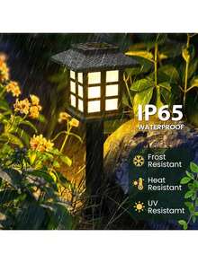 2个太阳能花园灯，塑料户外灯笼式路径照明灯，300mAh镍氢电池供电，安装简便，适用于人行道、庭院和社区装饰 - 冷白光和暖白光 - 彩色 - 查看 7