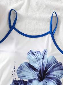 少女休闲度假印花吊带连衣裙，修身A字版型，春夏款 - 白色 - 查看 8