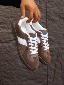 男女通用休闲系带平底运动鞋，多功能运动鞋，适合学生和室内健身训练 - 棕色 - 查看 3