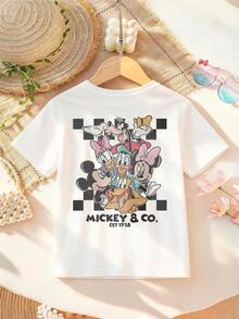 Disney Apparel, Featuring A Double-Sided Print Of Mickey And His Friends On This Girls' T-Shirt. This Soft, Breathable Short-Sleeve Crew Neck Tee Is Perfect For Spring And Summer Wear, Ideal For Everyday Outfits, Vacation Leisure, Outdoor Adventures, School Life, And Shopping Trips. It Also Makes An Excellent Gift For Boys And Girls Alike. Every Child Deserves One. - 白色 - 查看 3