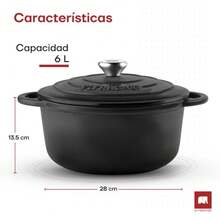 CYPNULTRACHEF Olla de Hierro Fundido Esmaltado para Estufa y Horno Horno Holandes Cubierto de Hierro Fundido Dutch Oven Redonda Tamaño 24 cm Capacidad 3.8 Litros NegraFadhion - Negro - Ver 7