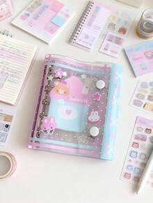 Cartoon Bear Transparent M5 Binder Set, Portable Binder Set, DIY Binder Set, Includes Stamps, Cute Stickers, Sticker Book Replacement Pages, Diary, Sticker Book, Notebook, Stamp Book, Scrapbook, Book, Stamp Book, Manual, Replaceable Transparent Inner Pages, K-Pop Photo Album, Made Of High Transparency PP Material - Multicolor - View 19