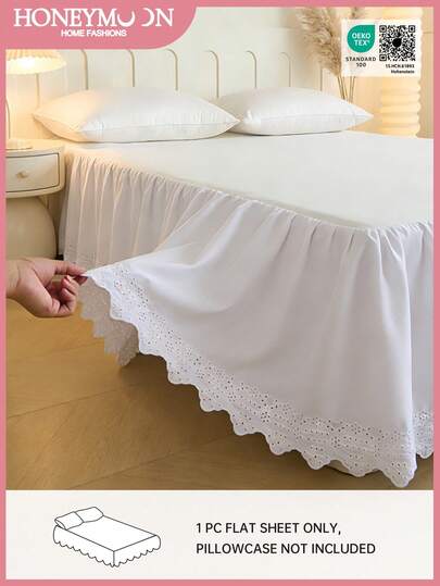 1pc Embroidered Bed Skirt, 15-Inch Drop, Easy Installation, Non-Slip Super Soft Platform Bed Cover, Romantic Style, Suitable For Home And Dorm, Machine Washable, Oeko-Tex Certified, White